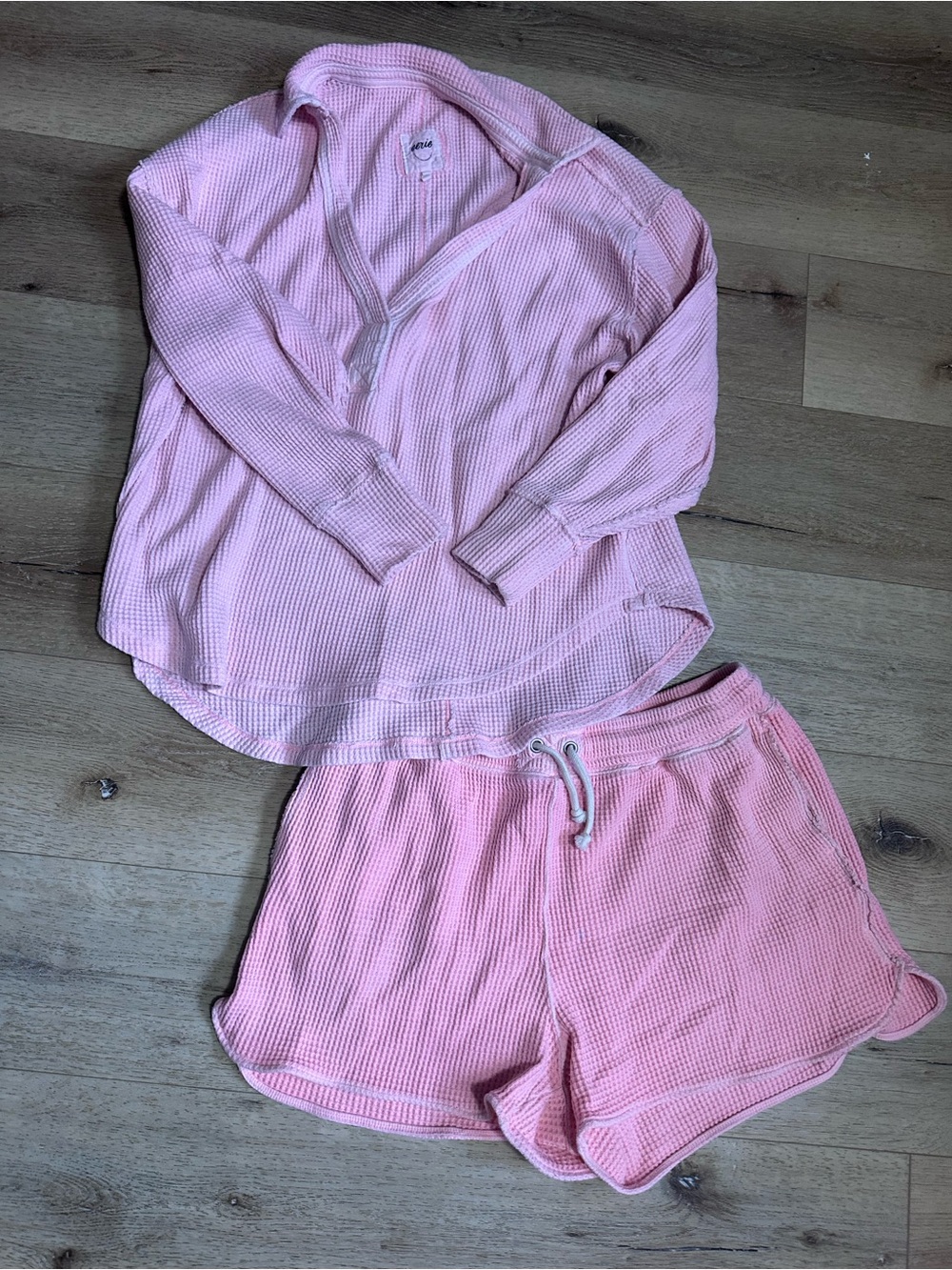 Aerie Pink Waffle-Knit Loungewear Set - Top & Shorts